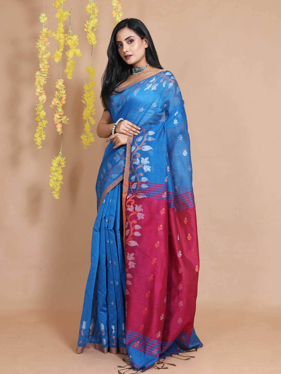 blue self design woven saree with blouse - 19498257 -  Standard Image - 1