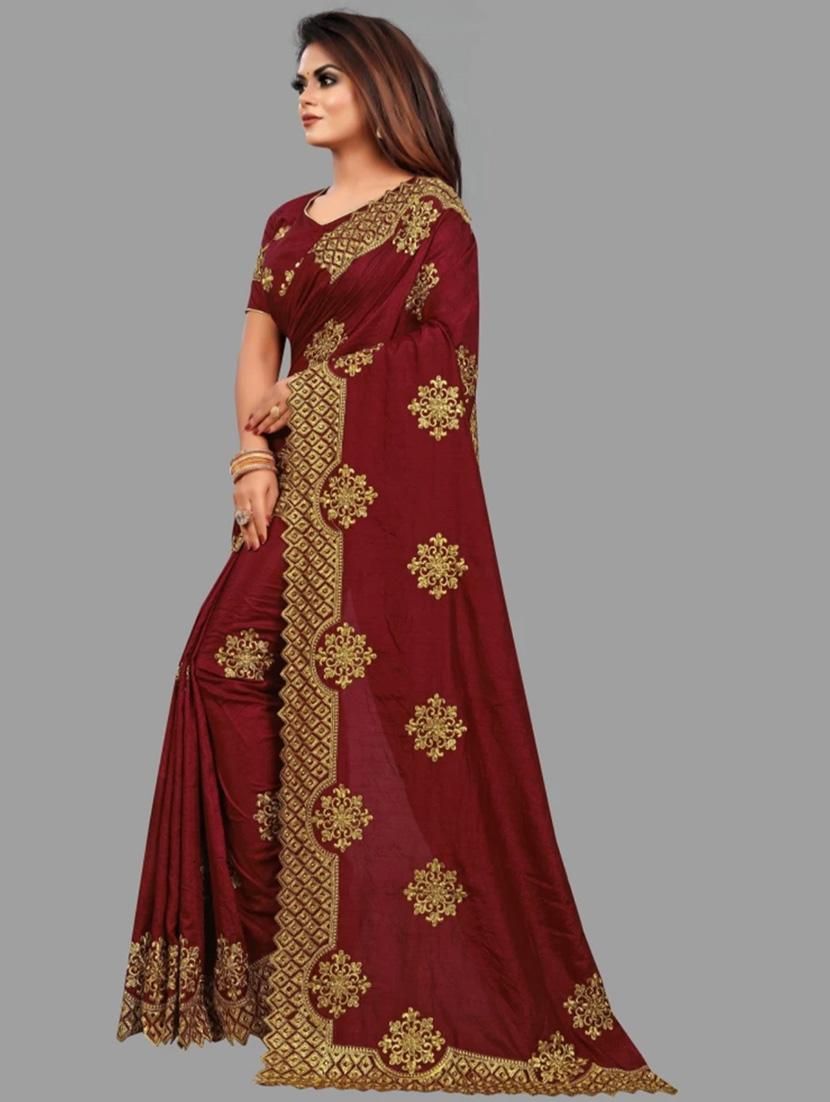maroon art silk embroidered saree with blouse - 19498373 -  Standard Image - 1