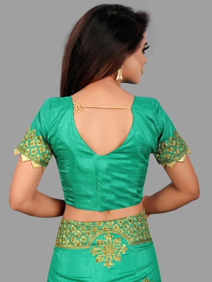 green art silk embroidered saree with blouse - 19498375 - Standard Image - 4