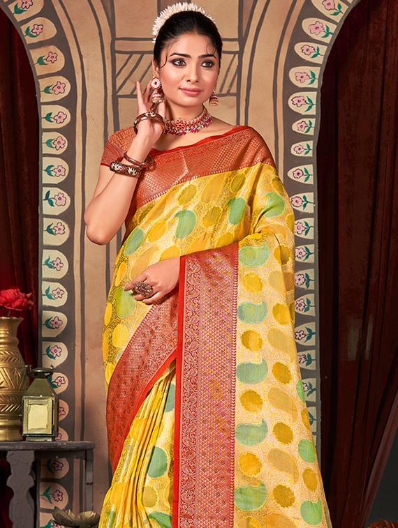 women's self design yellow colored saree with blouse - 19501672 -  Standard Image - 1
