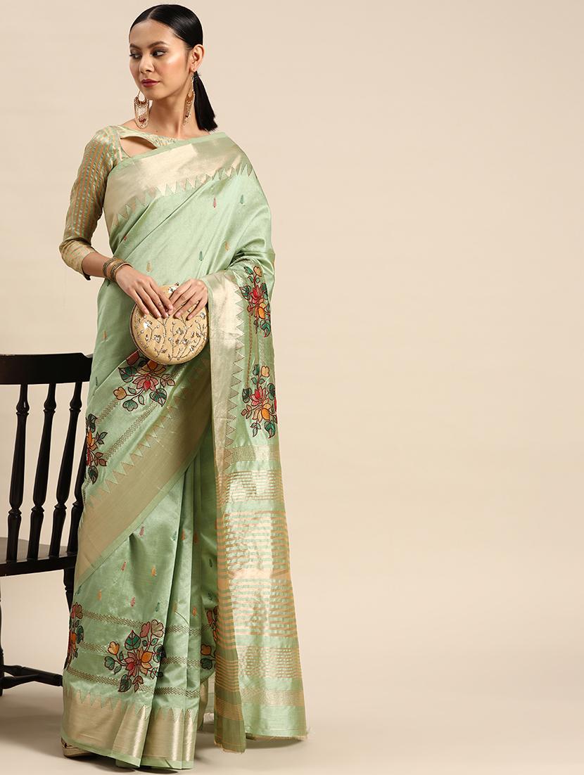 women's self design light green colored saree with blouse - 19503509 -  Standard Image - 1