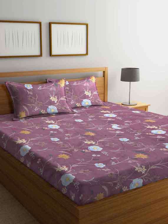 Fabinaliv Multicolor Floral 210 Tc Cotton Blend King Size Double Bedsheet With 2 Pillow Covers