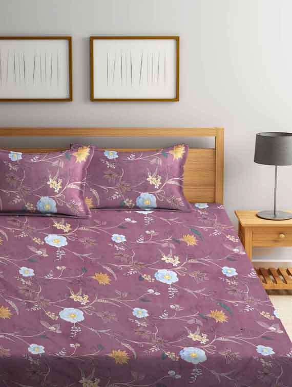 Fabinaliv Multicolor Floral 210 Tc Cotton Blend King Size Double Bedsheet With 2 Pillow Covers