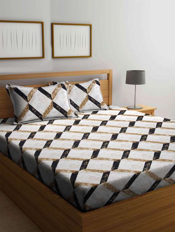 fabinaliv multicolor geometric 210 tc cotton blend king size double bedsheet with 2 pillow covers