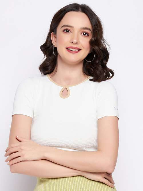 women's crop key hole neck top - 19503762 - Standard Image - 0