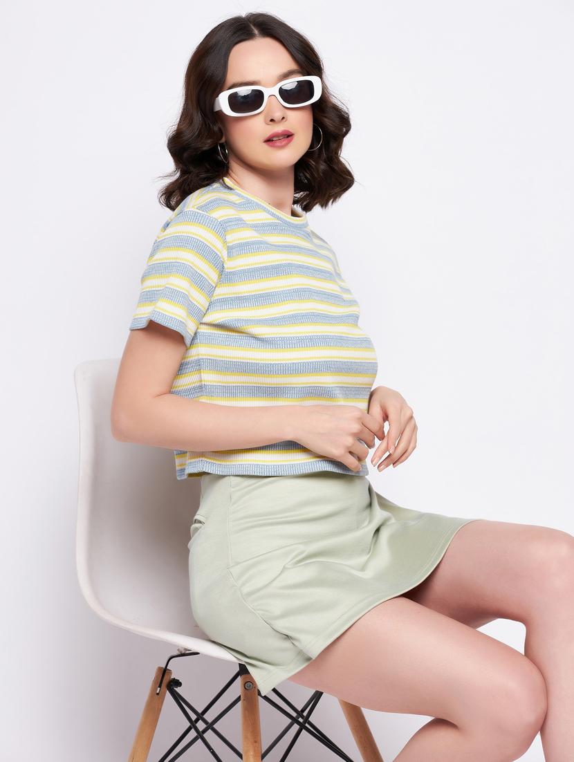 women striped round neck crop top - 19503772 - Standard Image - 1