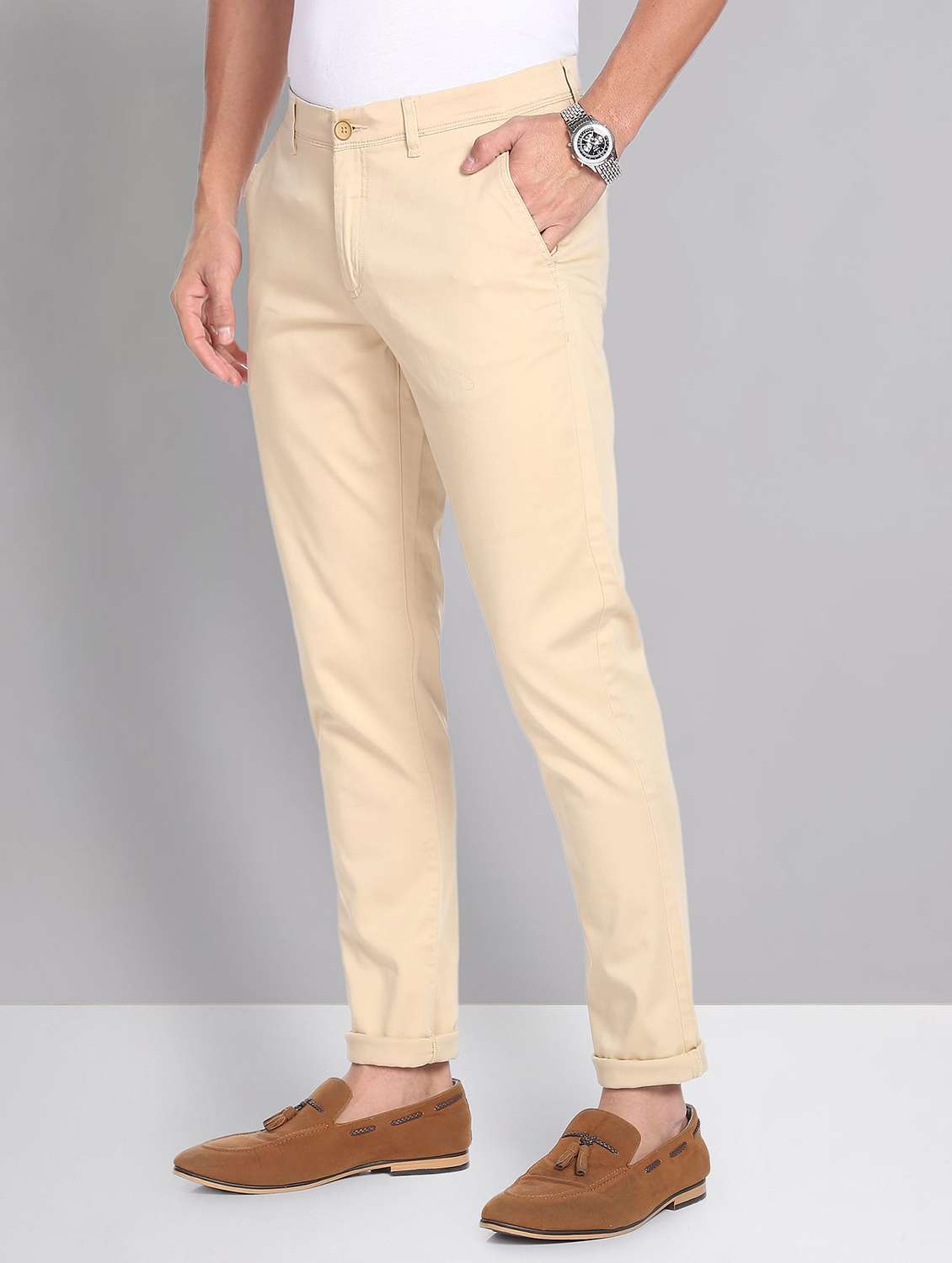 beige cotton chinos casual trousers - 19504072 -  Standard Image - 1