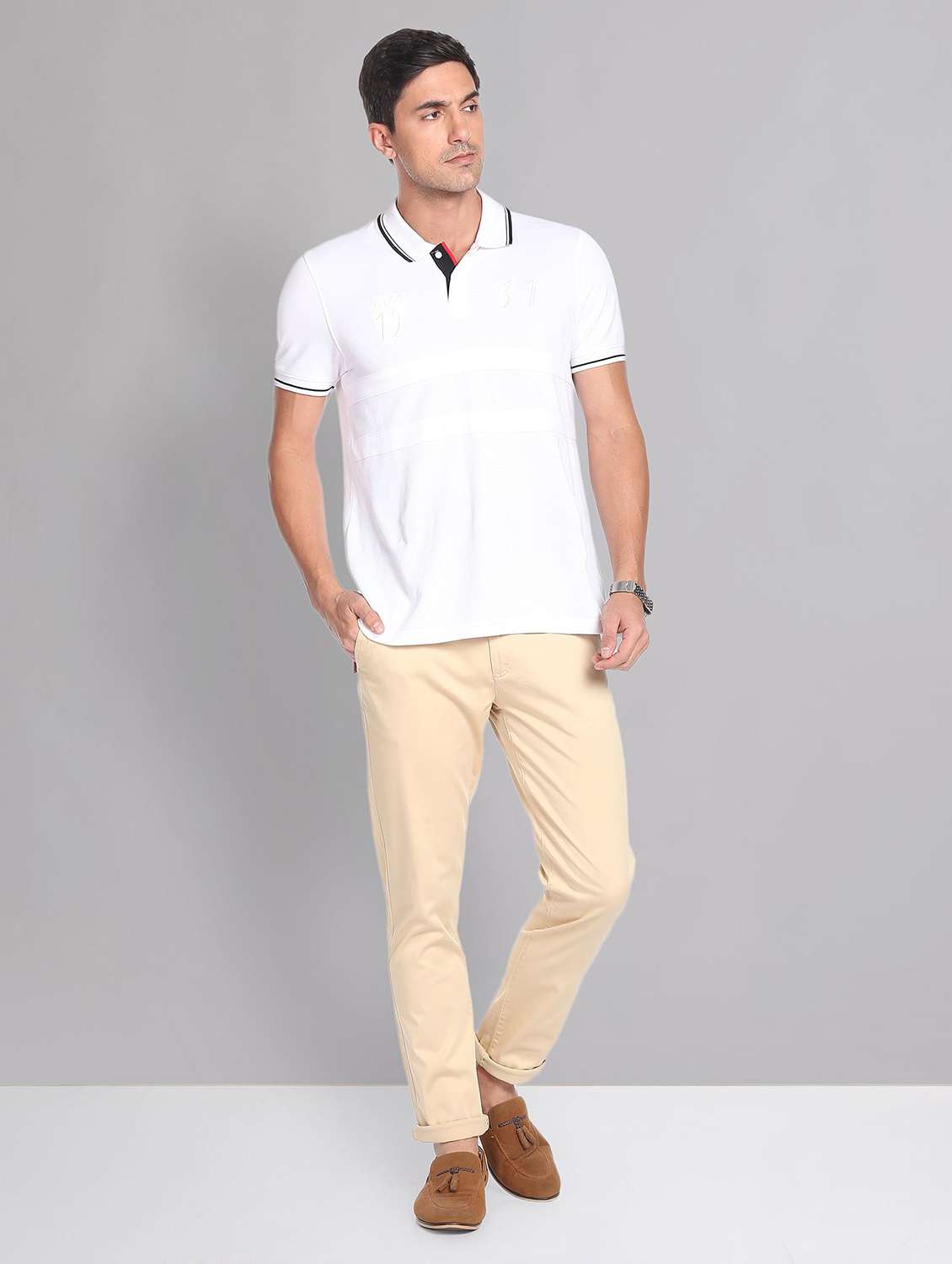 beige cotton chinos casual trousers - 19504072 -  Standard Image - 4