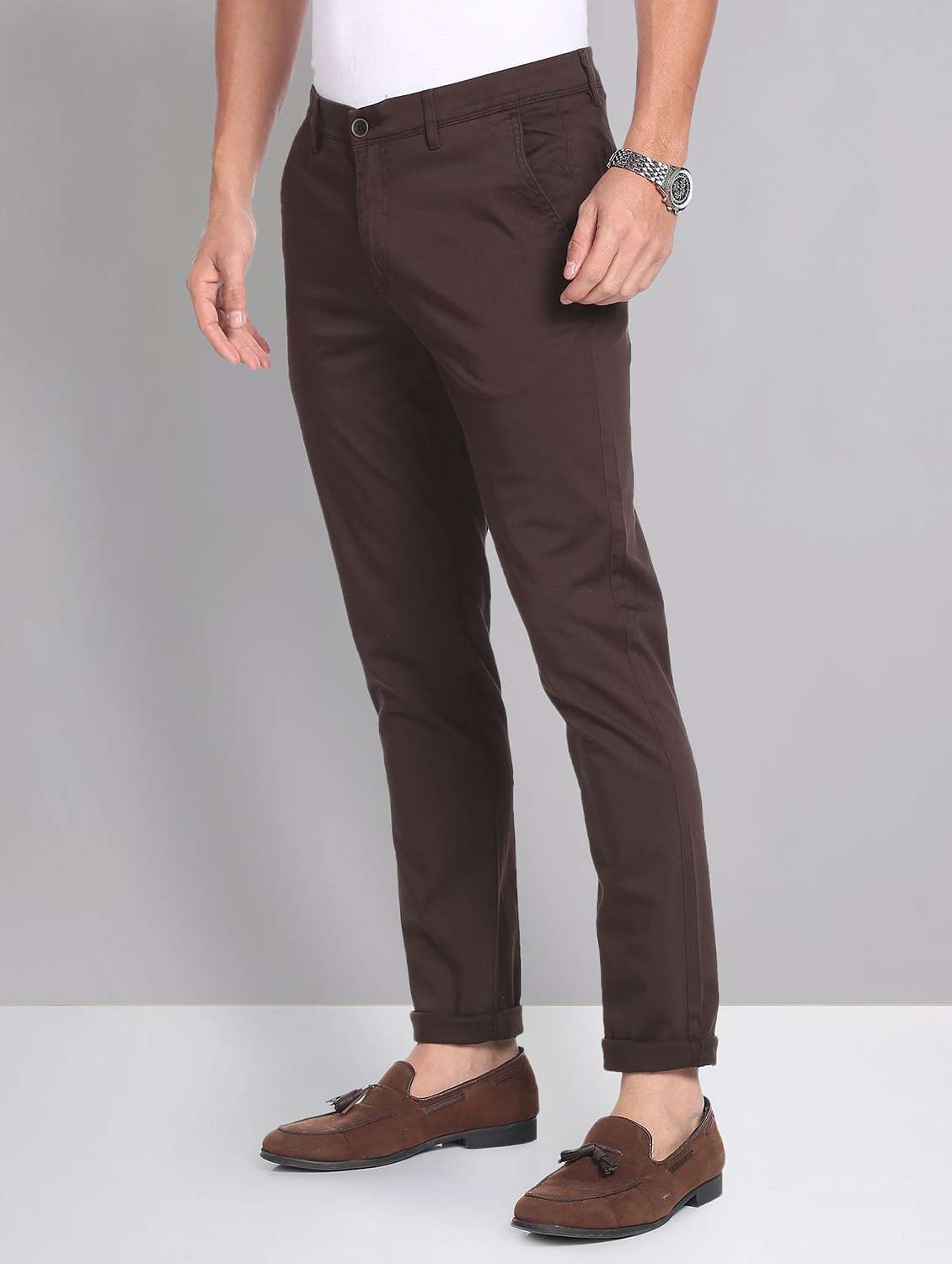 brown cotton chinos casual trousers - 19504085 -  Standard Image - 1
