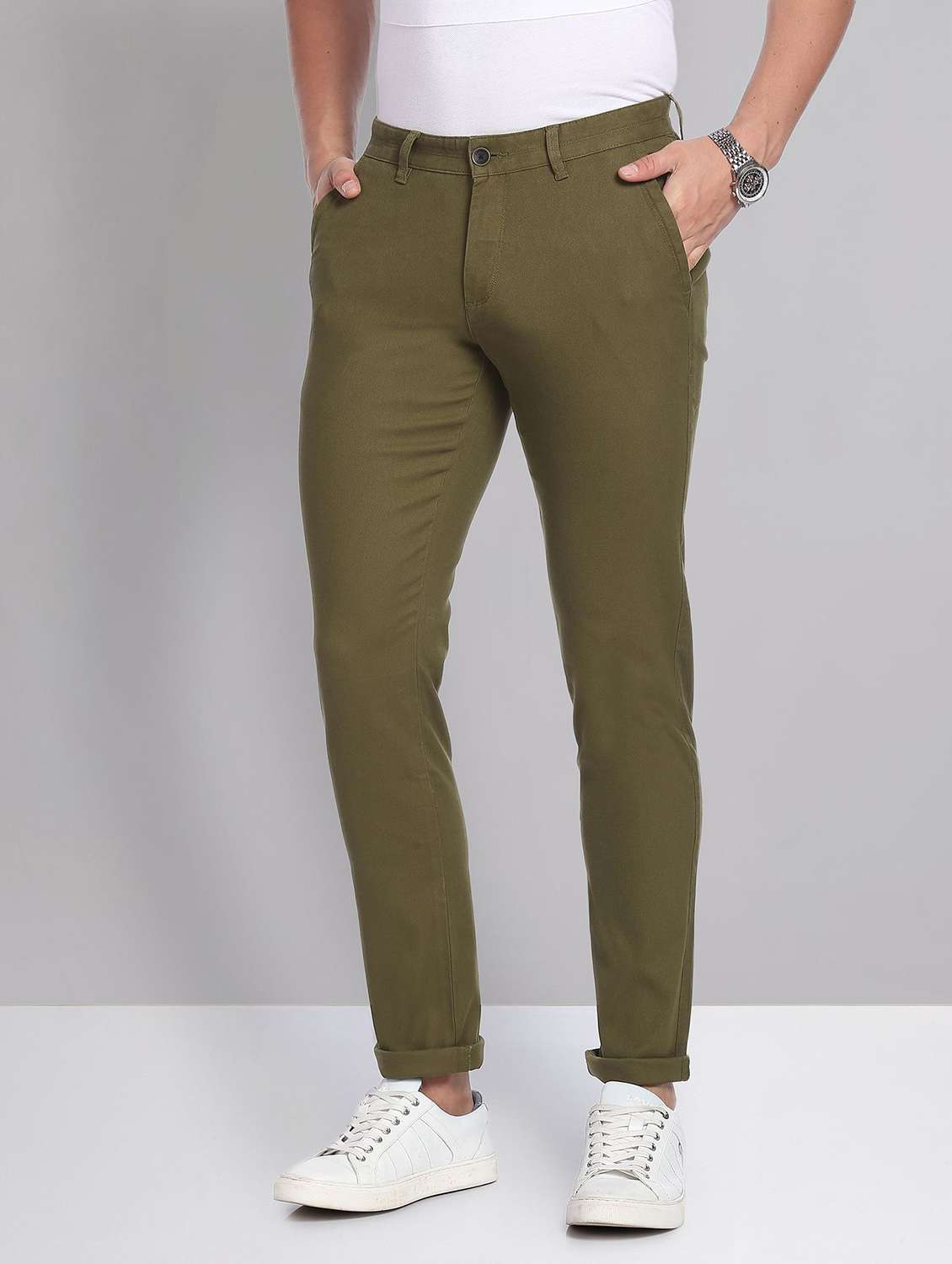 green cotton chinos casual trousers - 19504088 -  Standard Image - 1