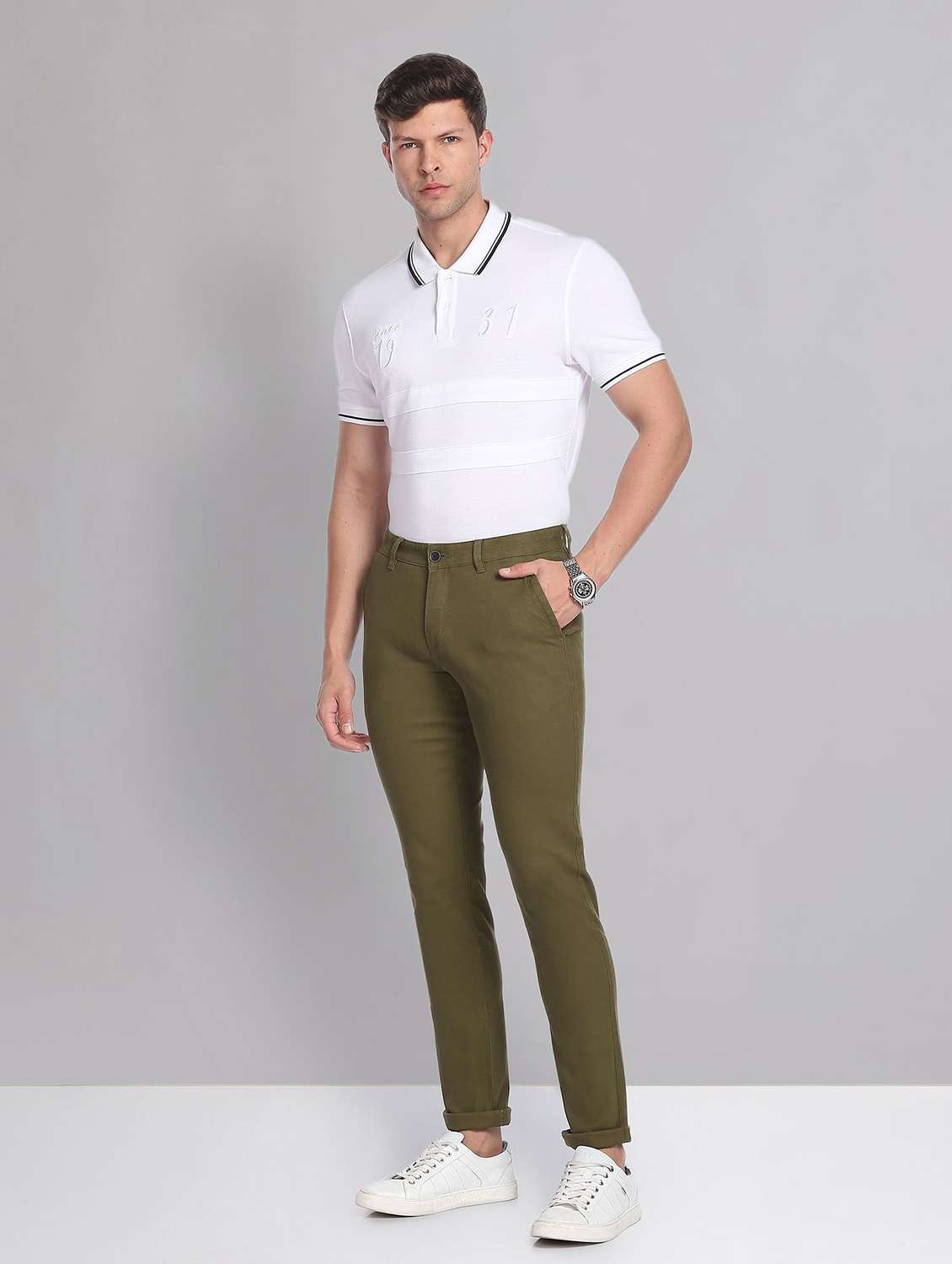 green cotton chinos casual trousers - 19504088 -  Standard Image - 4