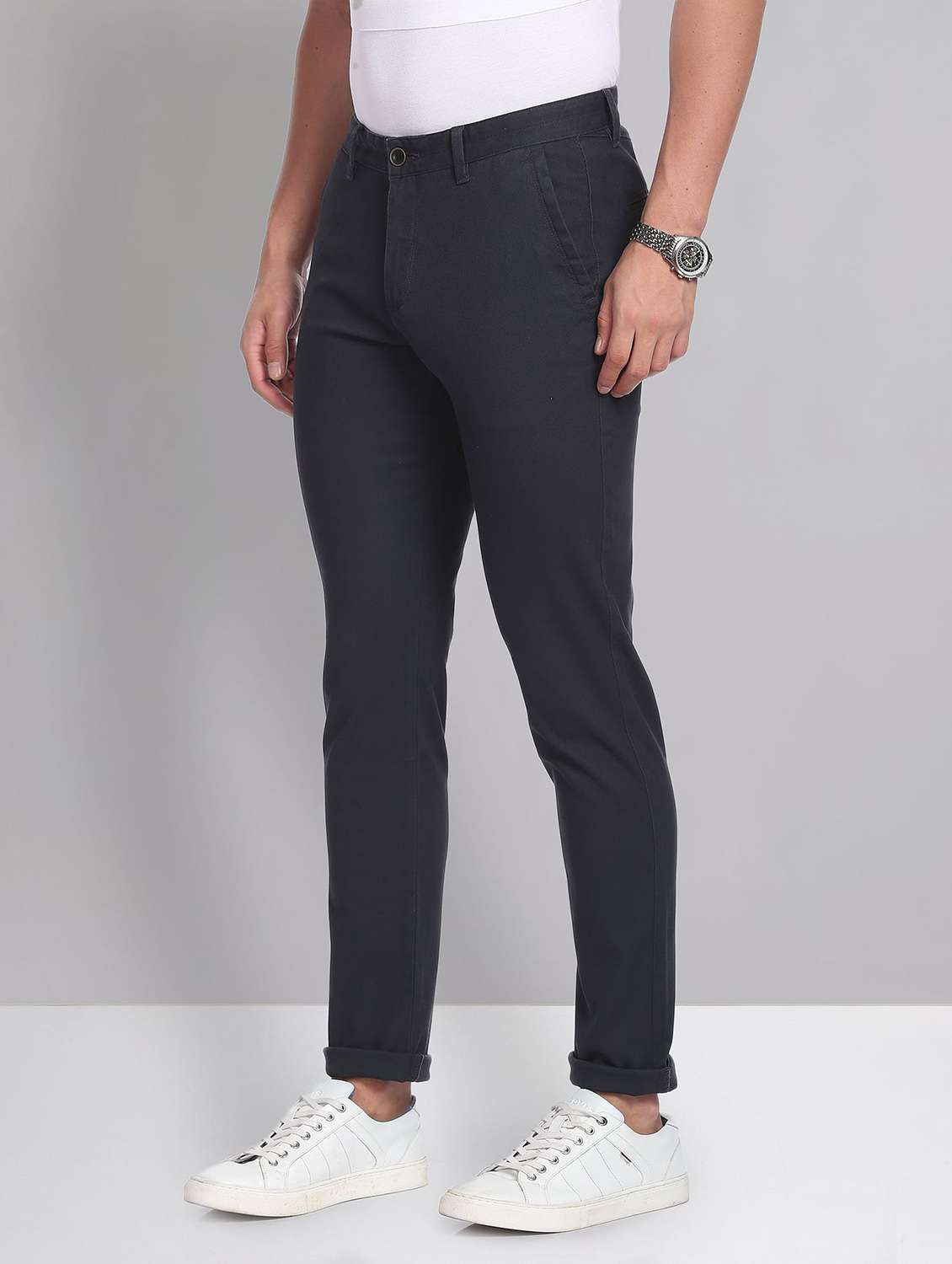 blue cotton chinos casual trousers - 19504089 -  Standard Image - 1