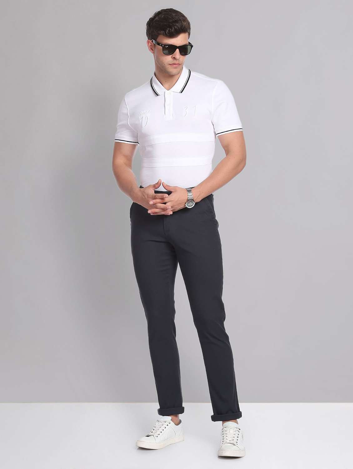 blue cotton chinos casual trousers - 19504089 -  Standard Image - 4