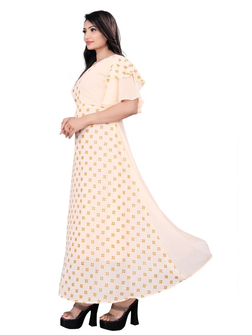 peach round neck printed anarkali kurta - 19514349 -  Standard Image - 1