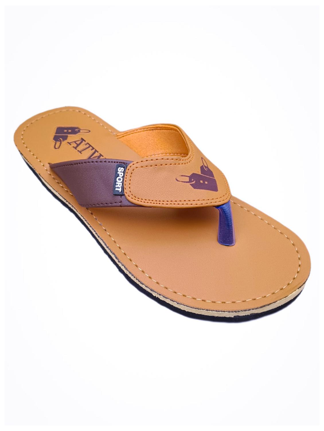 tan leatherette slip on flip flops - 19514828 -  Standard Image - 1