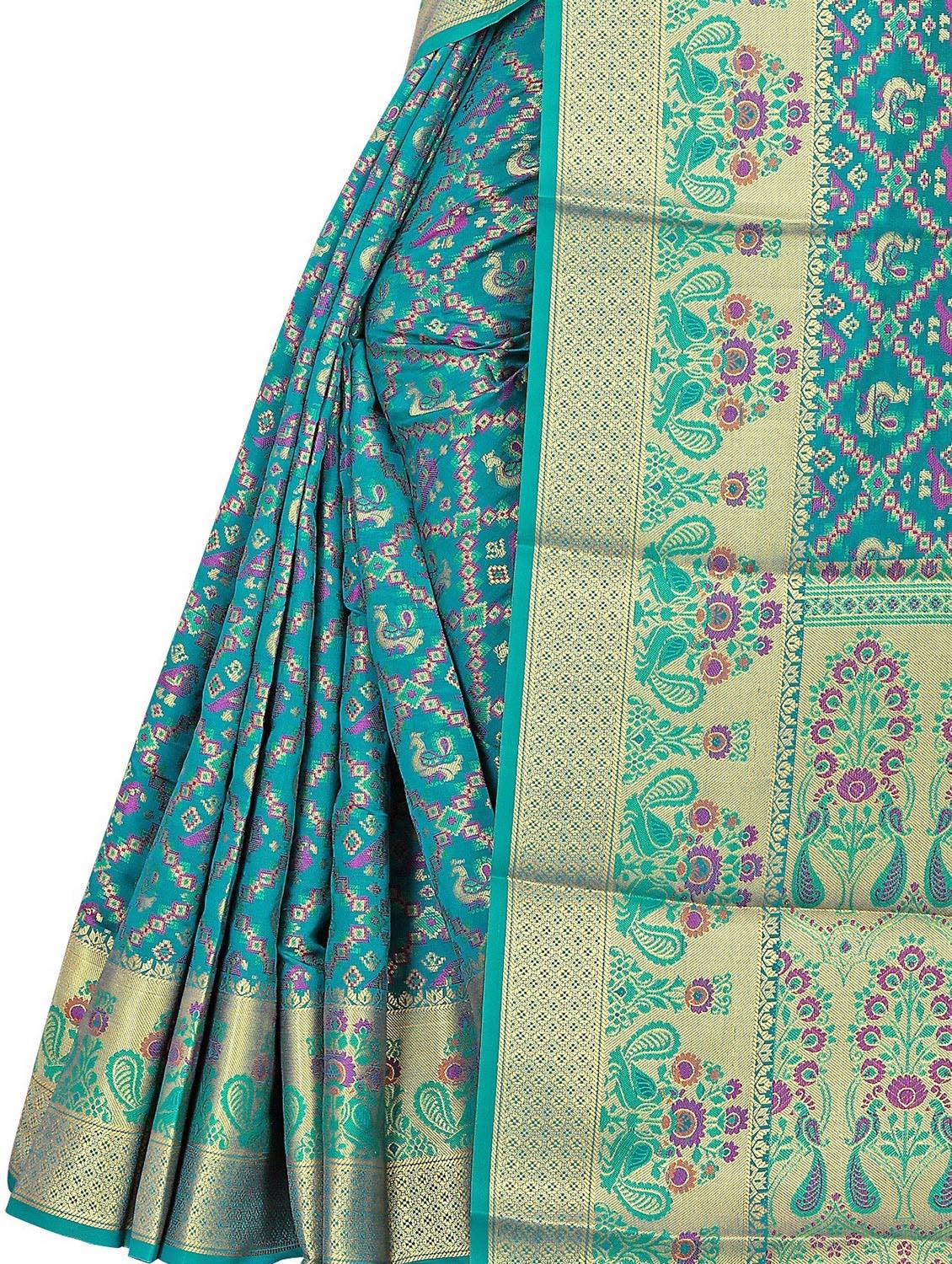 green jacquard printed pochampalli saree - 19514875 - Standard Image - 4