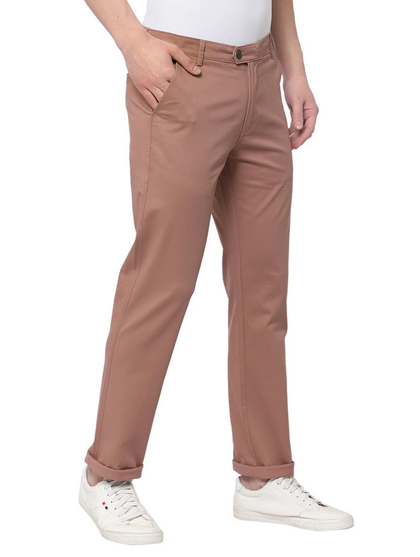 brown solid flat front casual trouser - 19516567 - Standard Image - 1