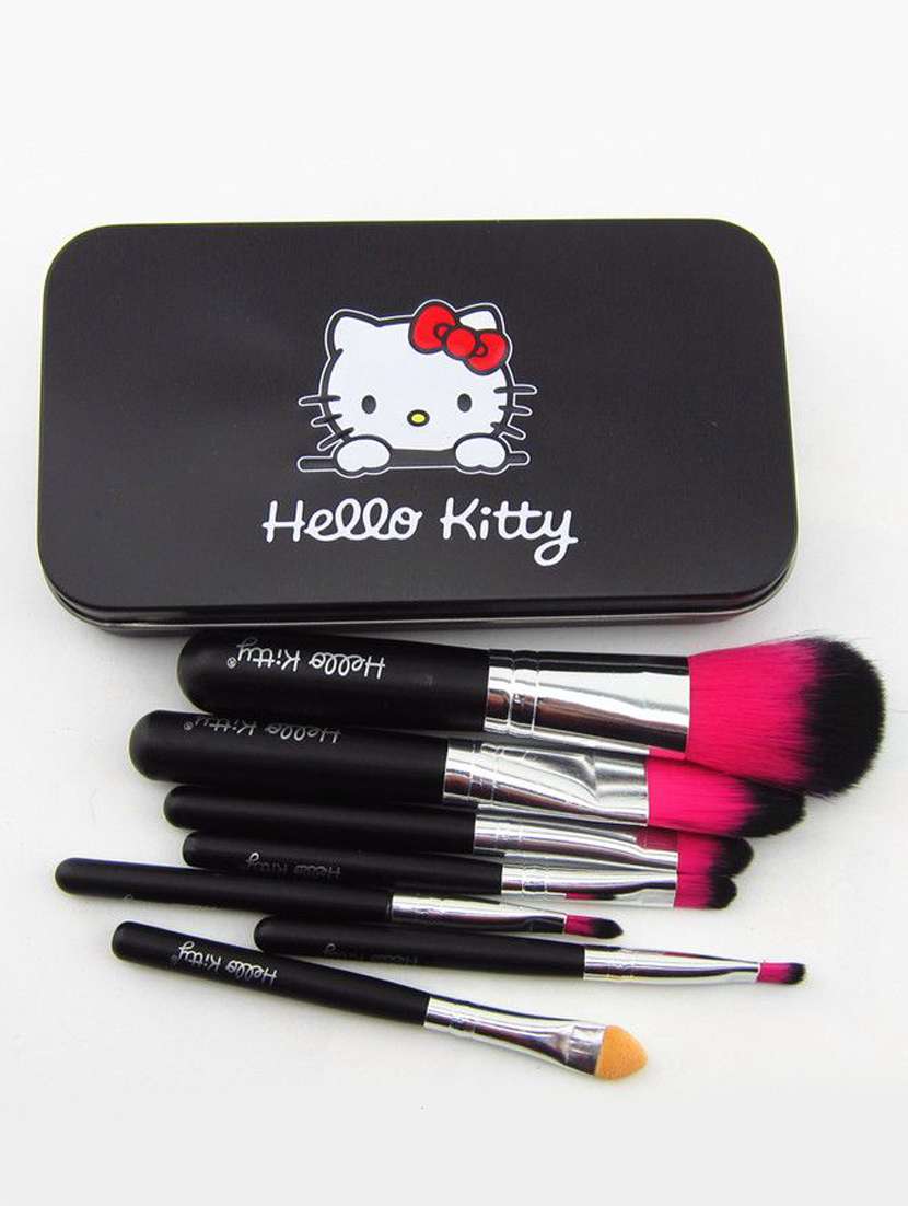 favon pack of 7 hello kitty professional makeup brushes with case(color may vary)