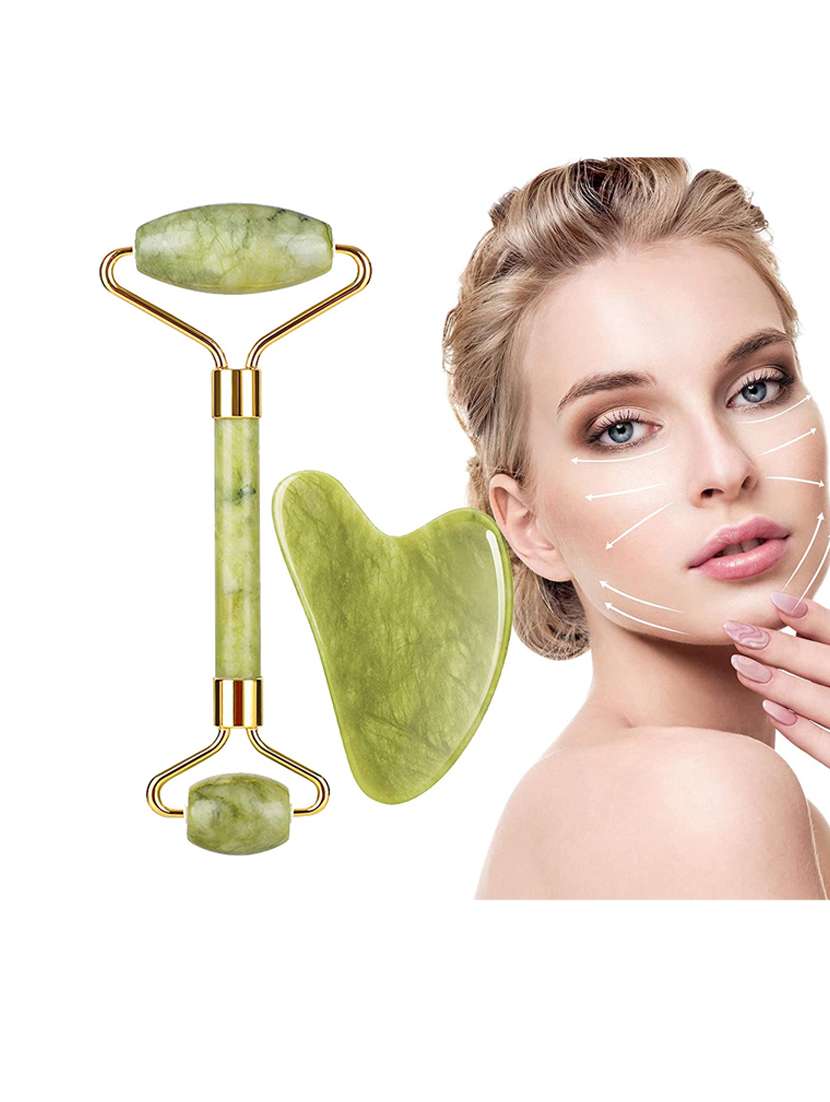 favon pack of facial roller and gua sha for face, neck toning, firming and serum application