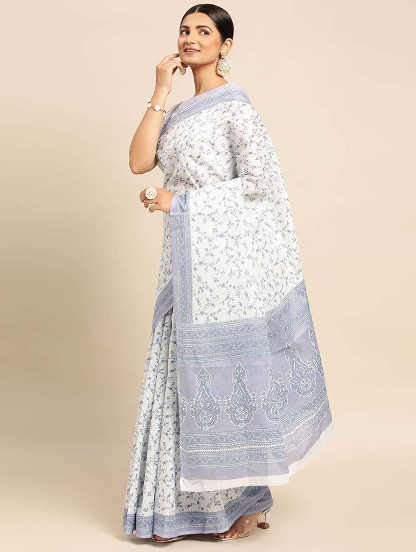 women's floral white colored saree - 19518135 - Standard Image - 1