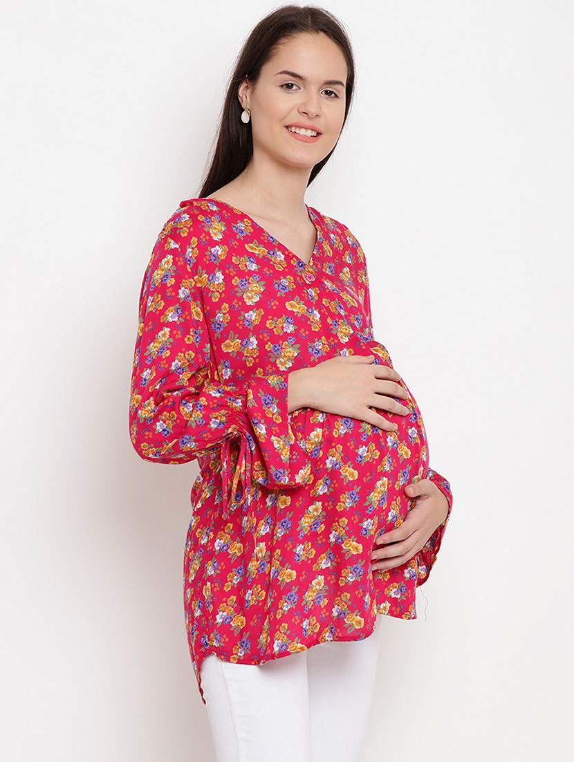 red rayon floral a line top - 19518311 - Standard Image - 1