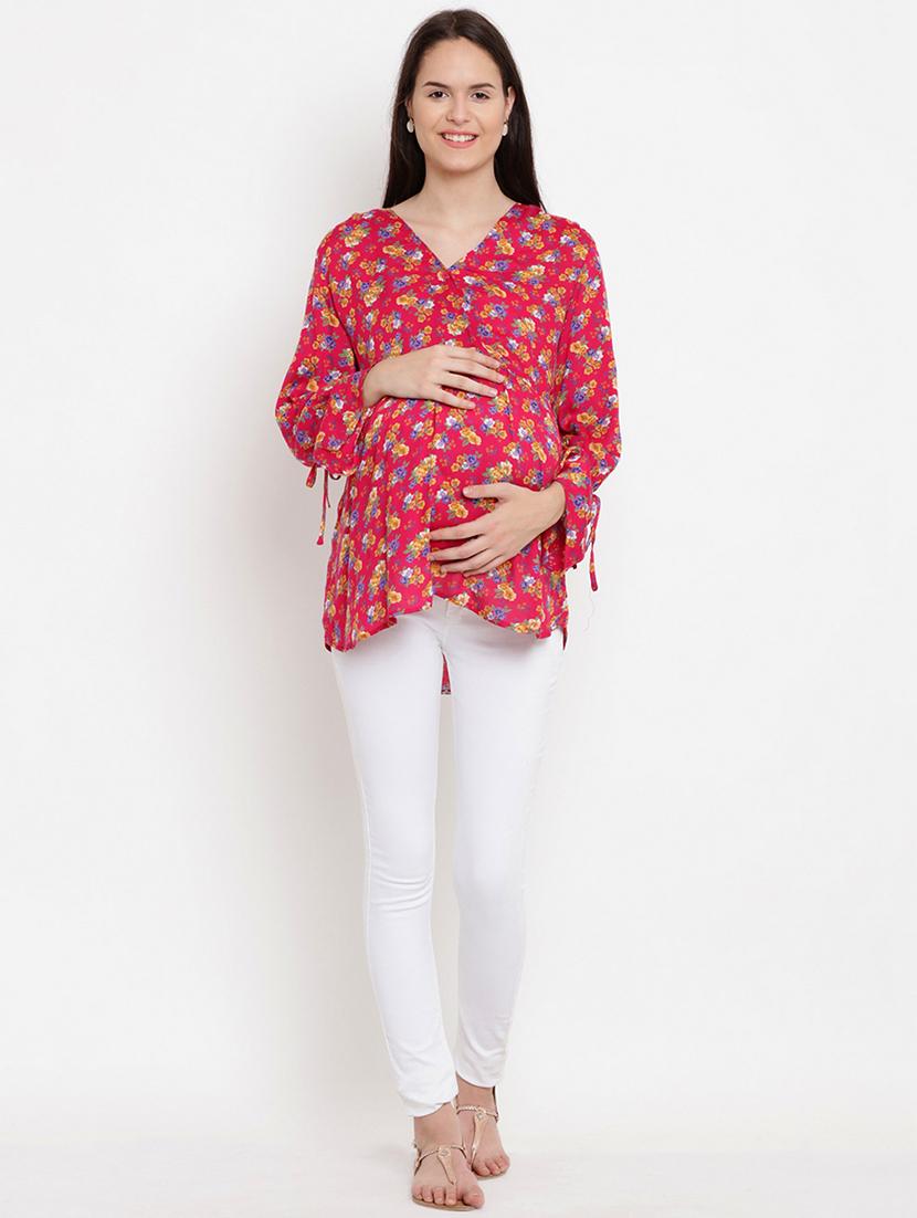 red rayon floral a line top - 19518311 - Standard Image - 4