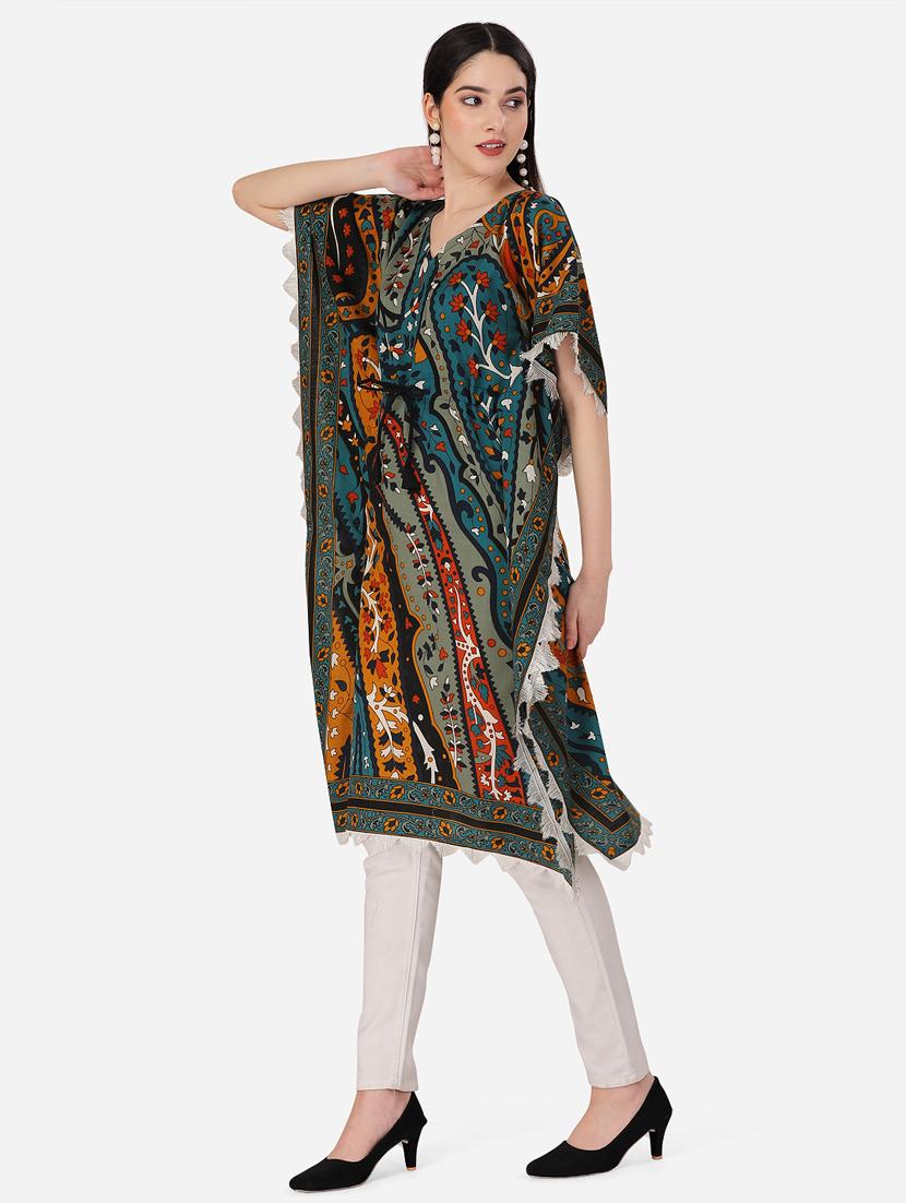women v neck printed kaftan - 19521945 - Standard Image - 1