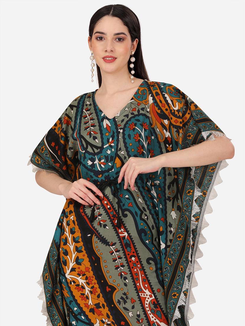 women v neck printed kaftan - 19521945 - Standard Image - 4