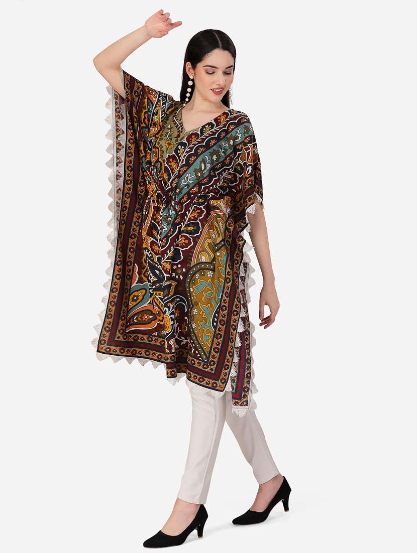 women v neck printed kaftan - 19521948 - Standard Image - 1