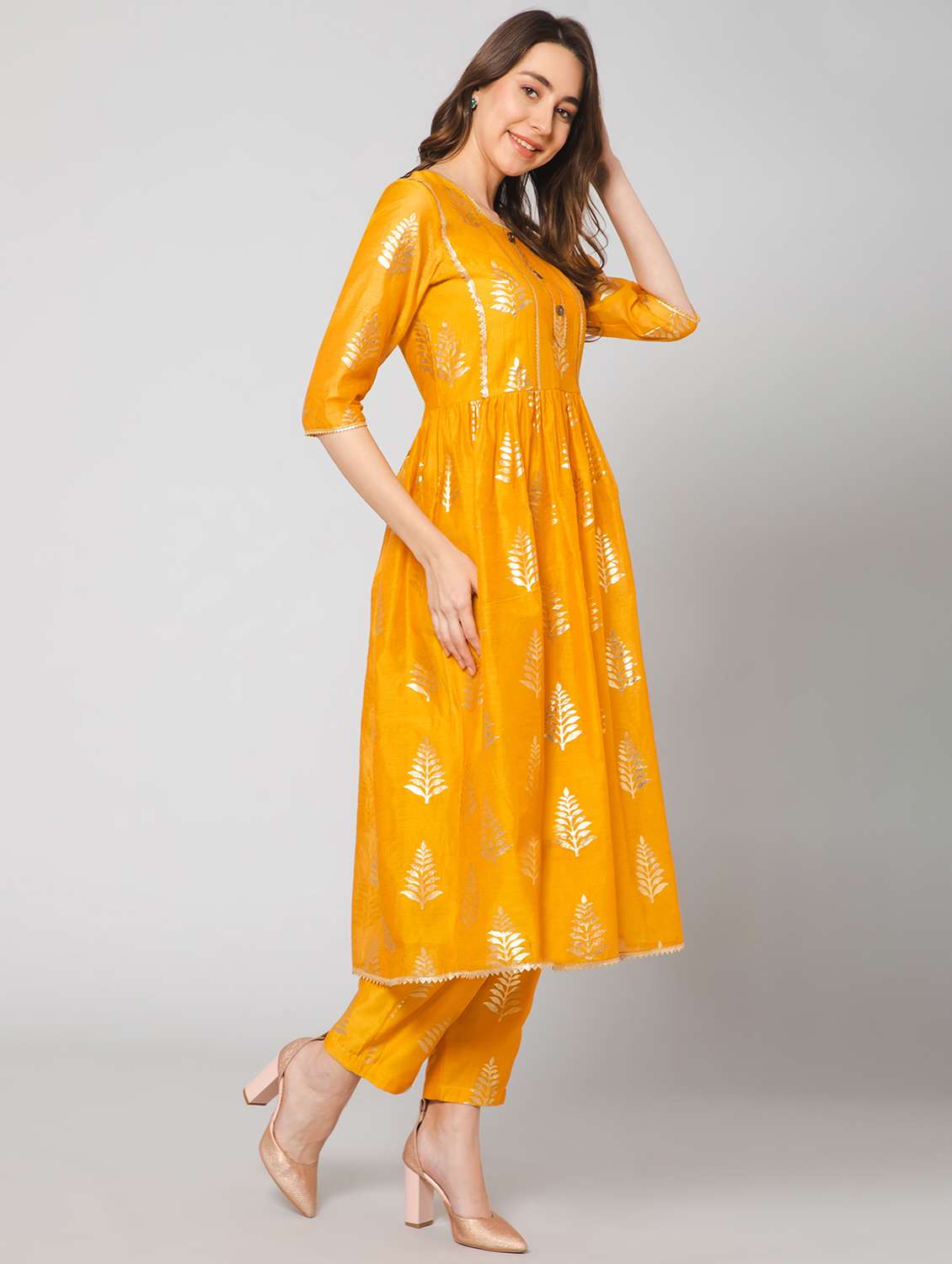 foil print kurta pant set - 19522262 - Standard Image - 1
