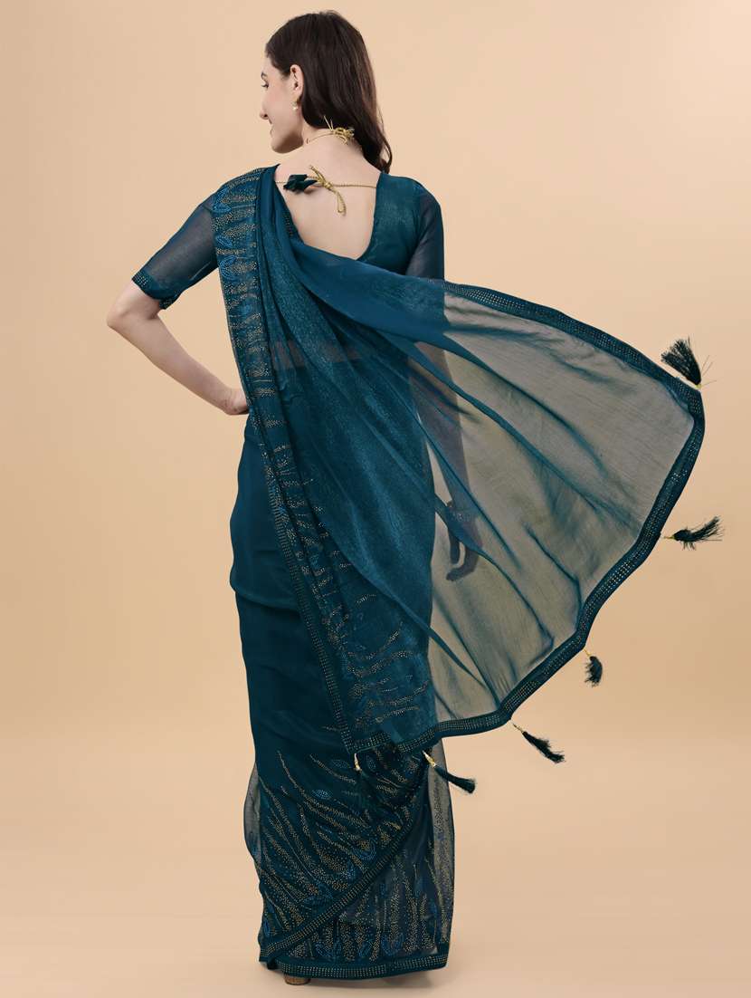 teal self design saree with blouse - 19522565 - Standard Image - 1