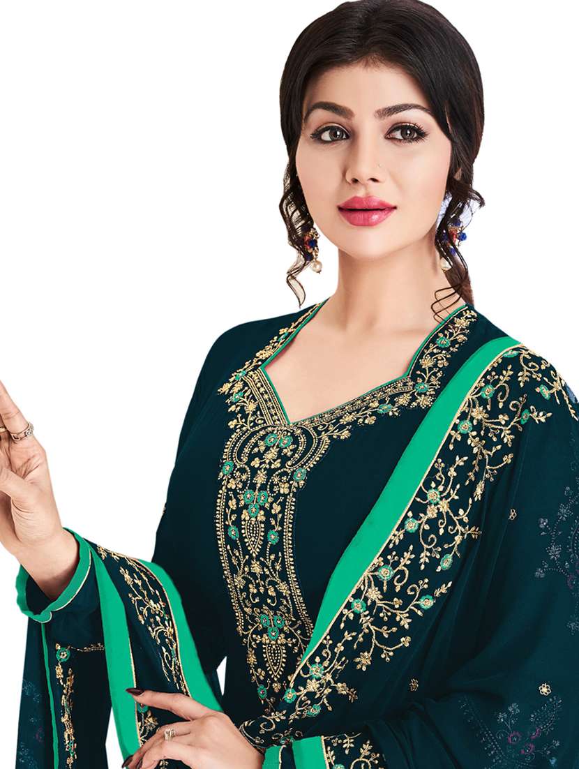 teal semi-stitched salwar suit - 19522579 -  Standard Image - 1