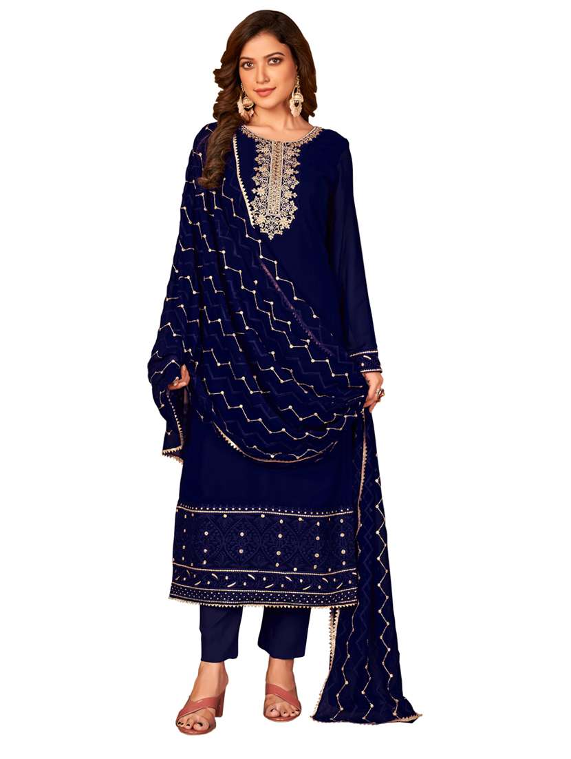 blue semi-stitched salwar suit - 19522589 -  Standard Image - 1