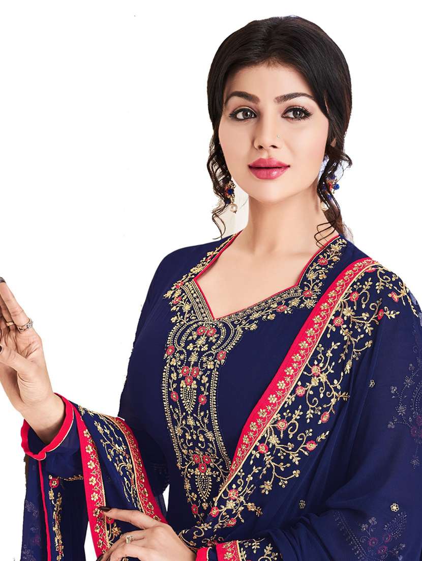 blue semi-stitched salwar suit - 19522590 -  Standard Image - 1