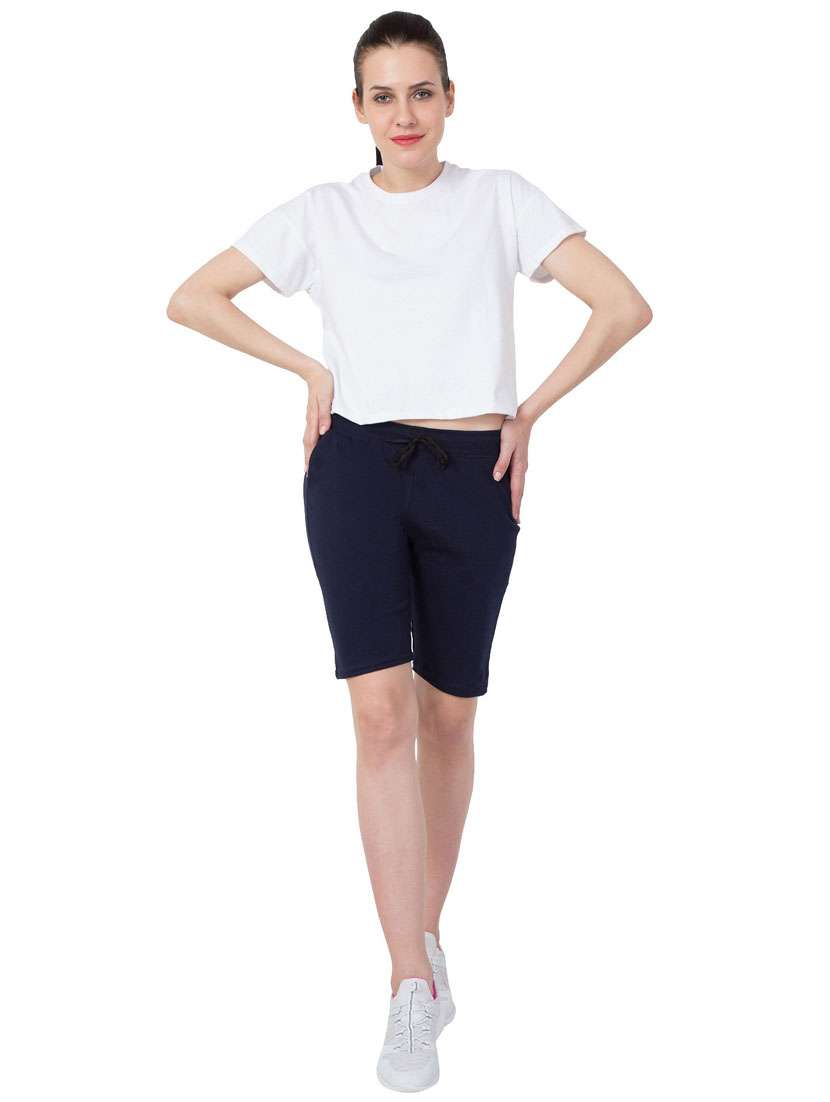 dark blue mid rise solid shorts  - 19523252 -  Standard Image - 4