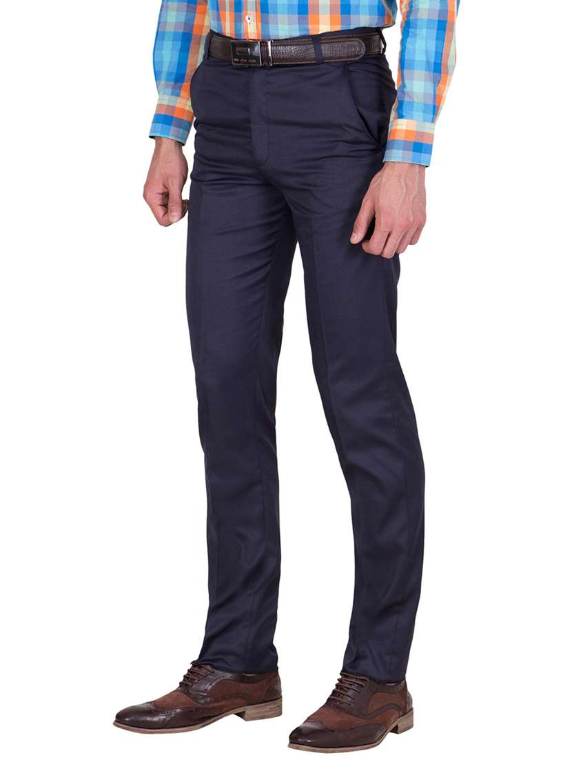 blue cotton flat front formal trouser - 19523918 -  Standard Image - 1