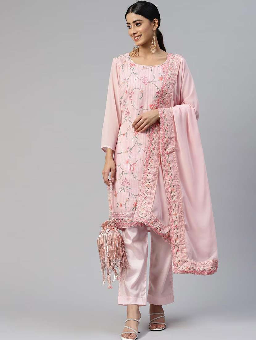 self design semi-stitched straight pant suits