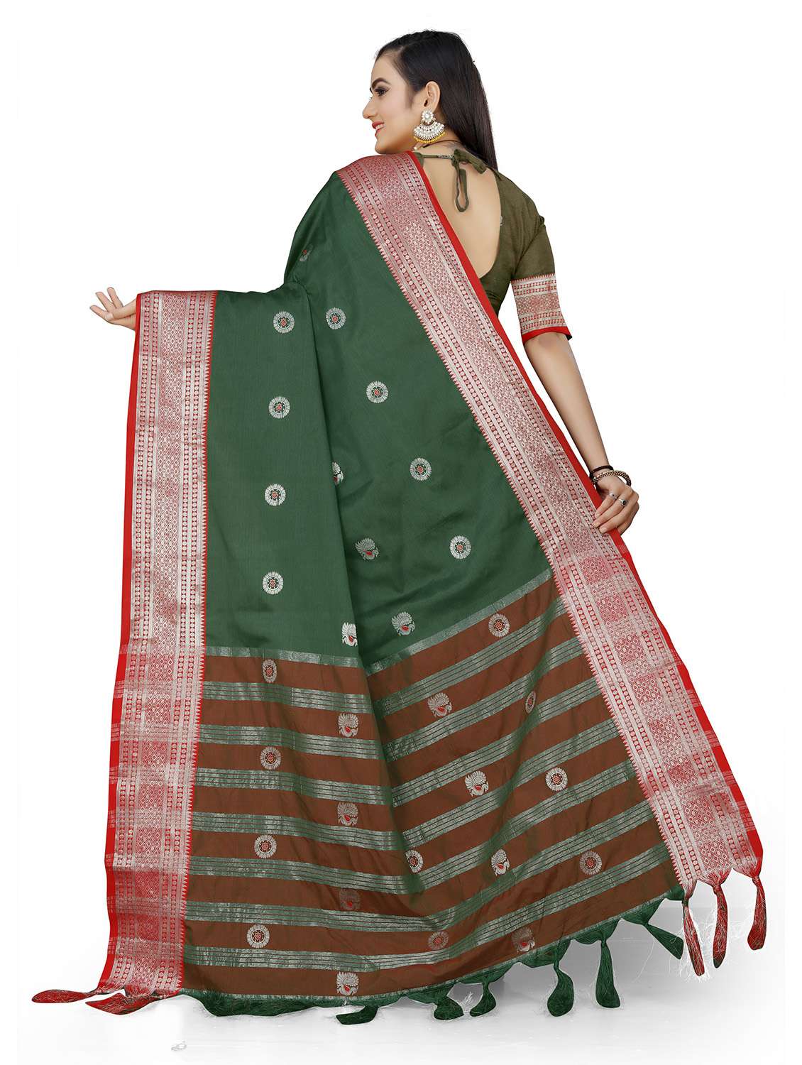women's self design dark green colored saree with blouse - 19532893 -  Standard Image - 1