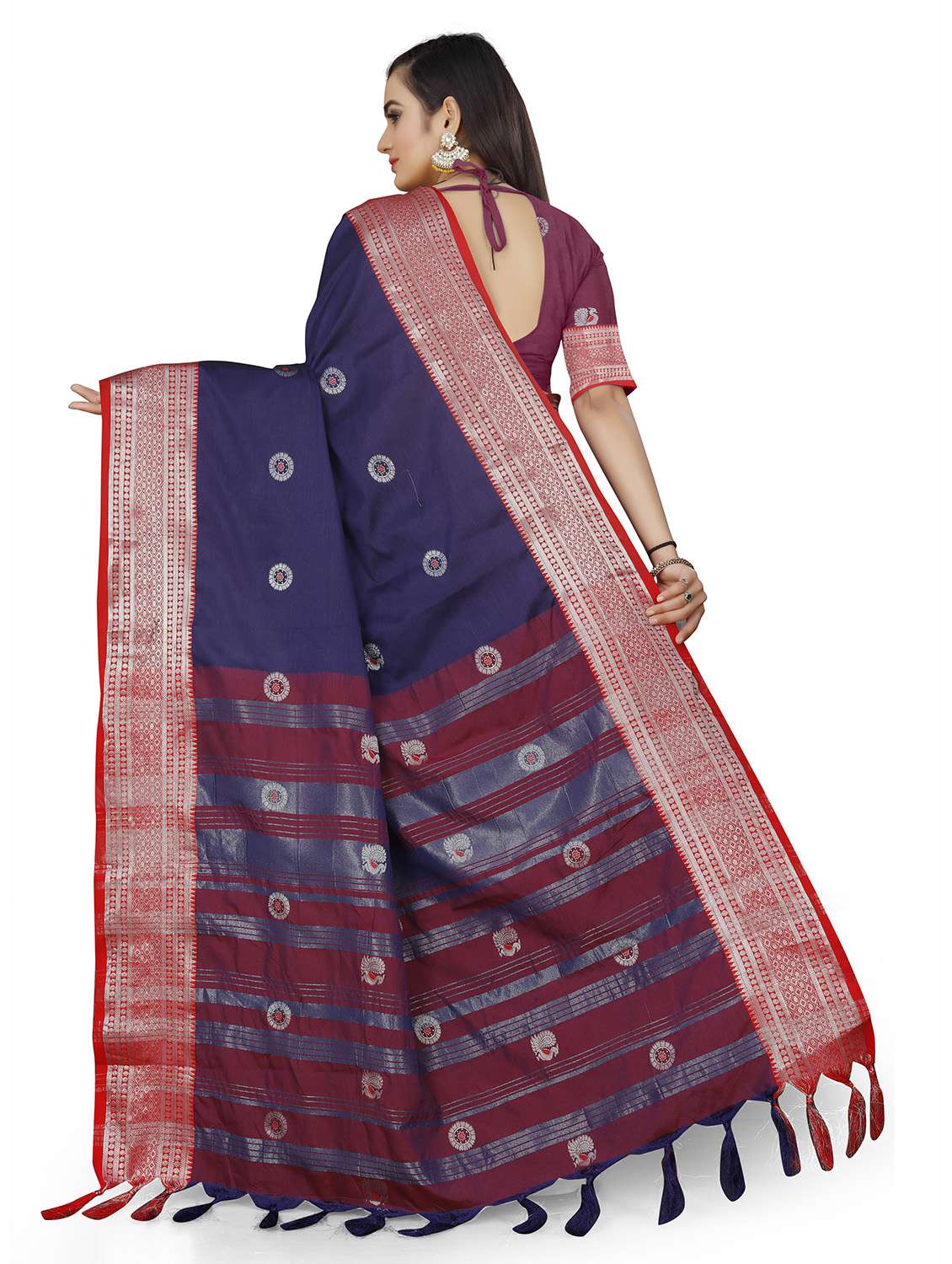 women's self design navy blue colored saree - 19532896 -  Standard Image - 1