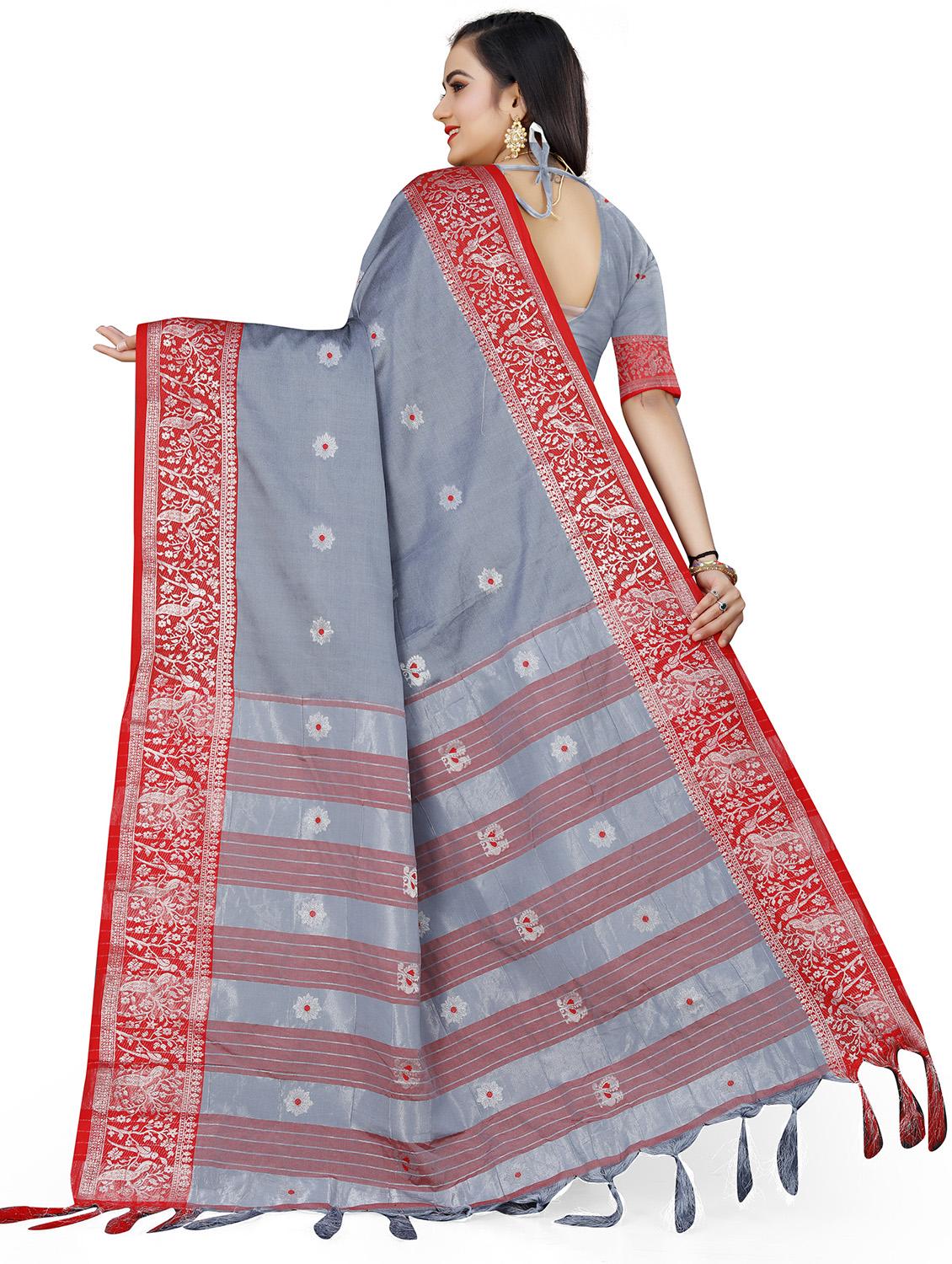 women's self design silver colored saree with blouse - 19532913 - Standard Image - 1