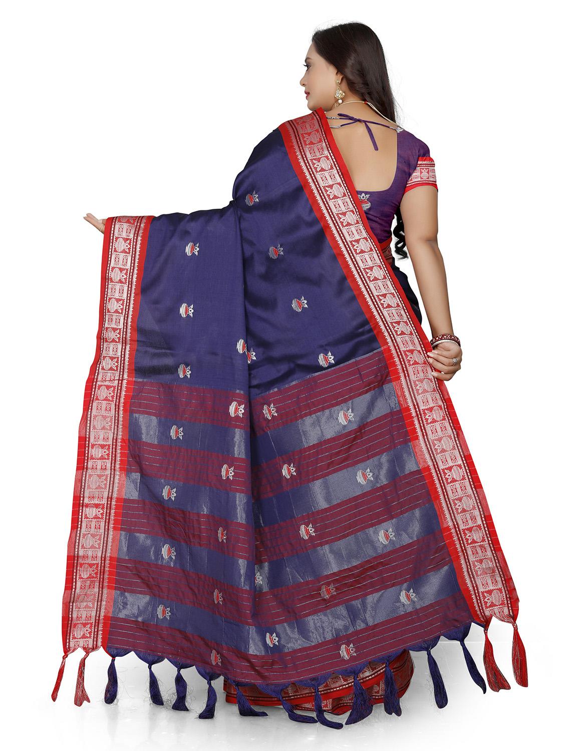 women's self design navy blue colored saree with blouse - 19532920 - Standard Image - 1