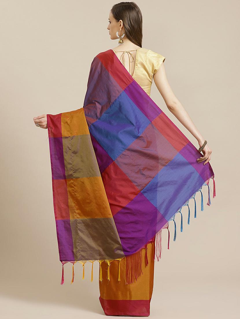 women's color block multi colored saree with blouse - 19533325 - Standard Image - 1