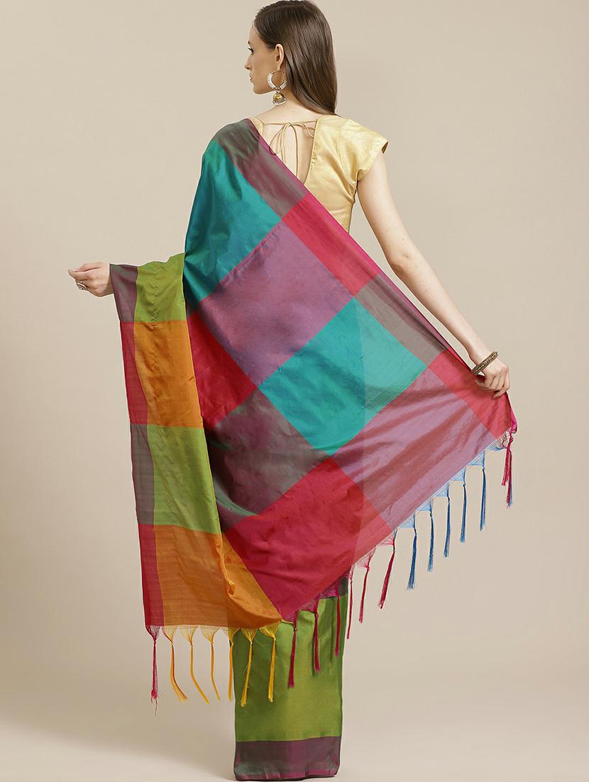 women's color block multi colored saree - 19533328 - Standard Image - 1