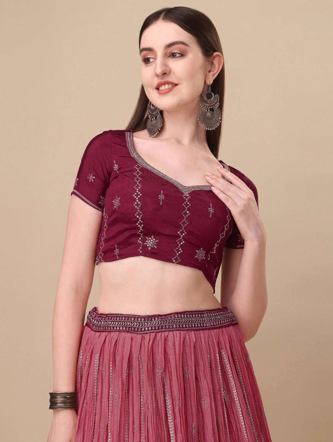 pink embroidered semi stitched flared lehenga - 19533431 -  Standard Image - 4