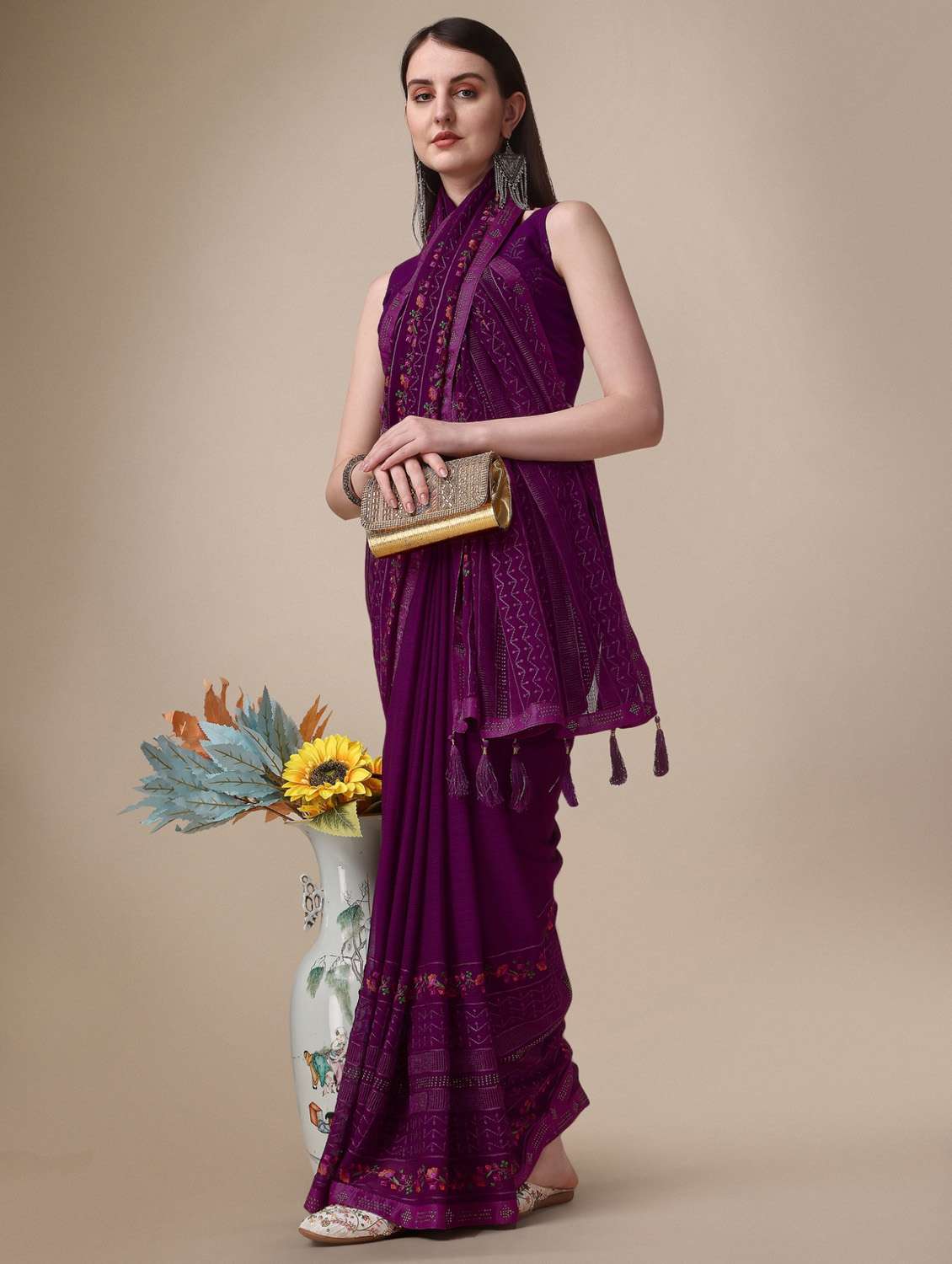women's embroidered saree with blouse - 19533469 - Standard Image - 1