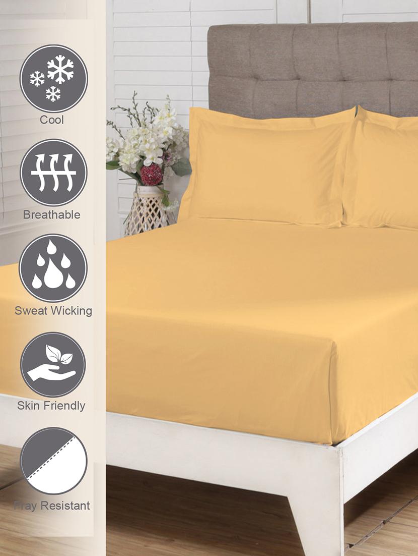 pizuna cotton 400 thread count solid long staple cotton satin king size flat sheet with 2 pillow covers (golden yellow) - 19533601 - Standard Image - 1
