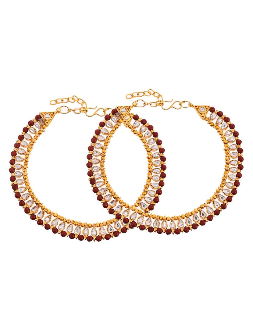 gold plated ethnic kundan payal - 19536454 -  Standard Image - 1