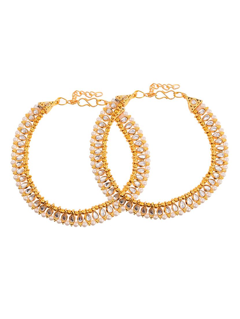 gold plated traditional kundan payal for women - 19536455 - Standard Image - 1