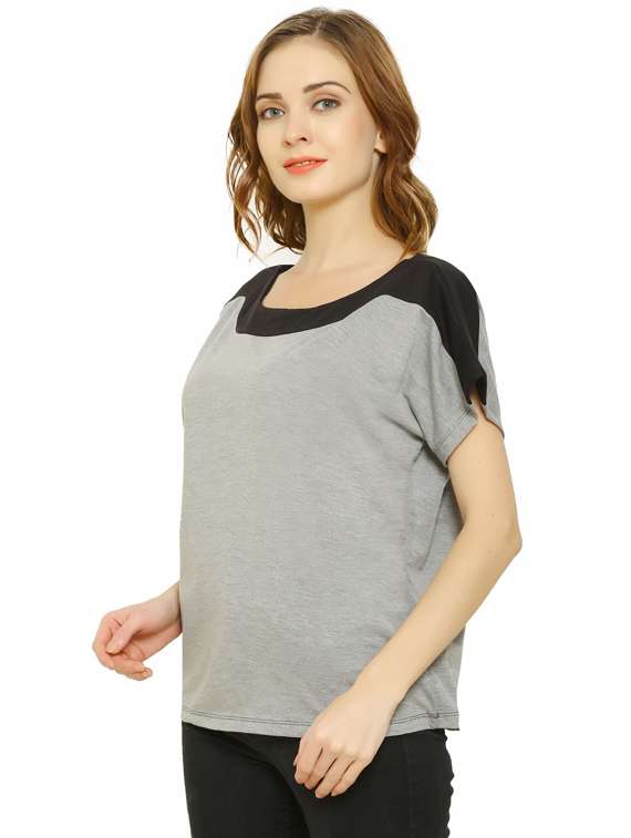 women's color block round neck t-shirt - 19537763 - Standard Image - 1