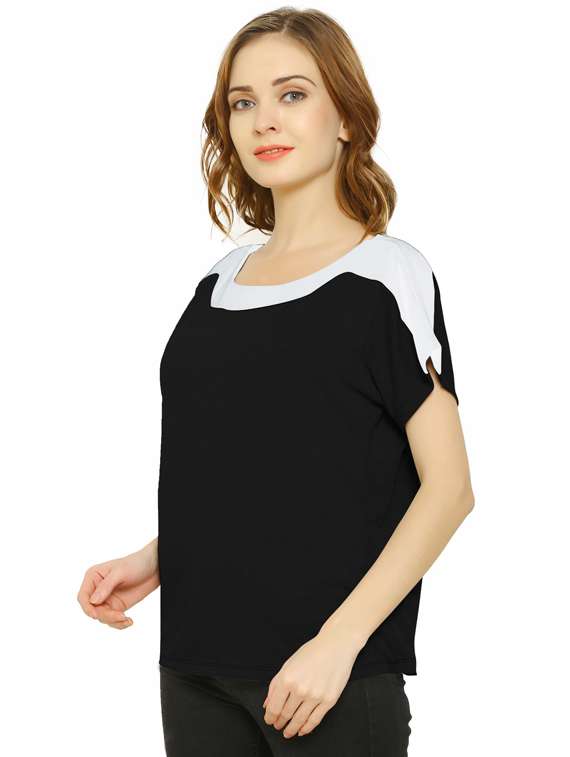 women's color block round neck t-shirt - 19537771 -  Standard Image - 1